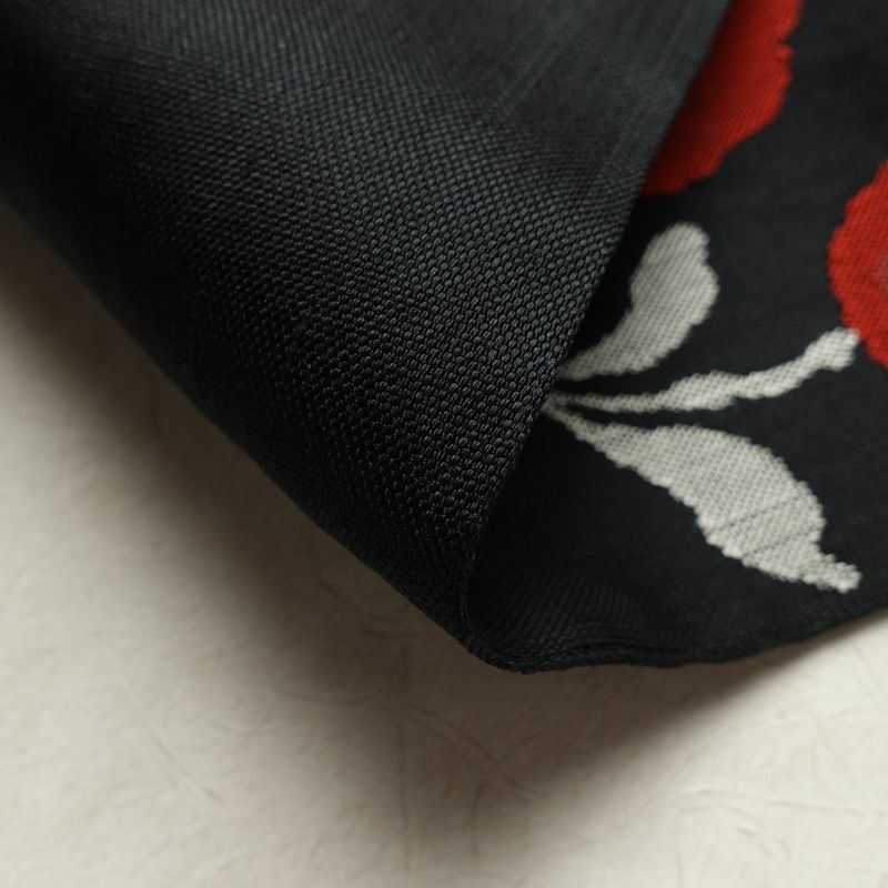 名古屋帯 六通柄 良品 正絹 花柄 松葉仕立て なごや帯 リサイクル帯 帯 黒_画像11