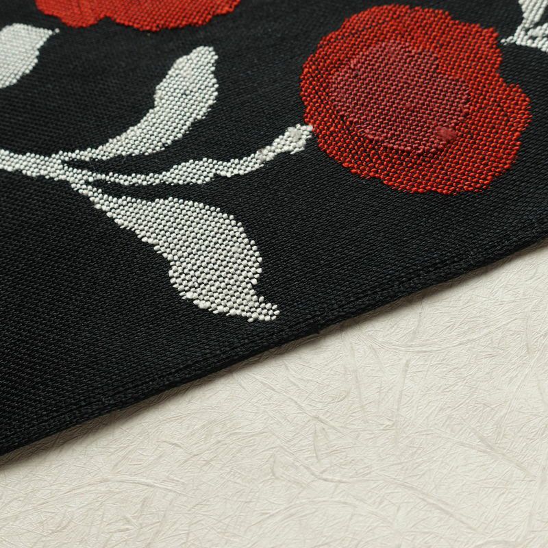 名古屋帯 六通柄 良品 正絹 花柄 松葉仕立て なごや帯 リサイクル帯 帯 黒_画像13