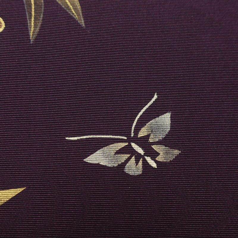 名古屋帯 太鼓柄 正絹 木の葉・植物柄 名古屋仕立て なごや帯 リサイクル帯 帯 金彩 紫・藤色_画像5