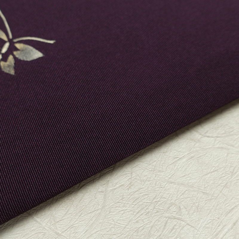 名古屋帯 太鼓柄 正絹 木の葉・植物柄 名古屋仕立て なごや帯 リサイクル帯 帯 金彩 紫・藤色_画像12