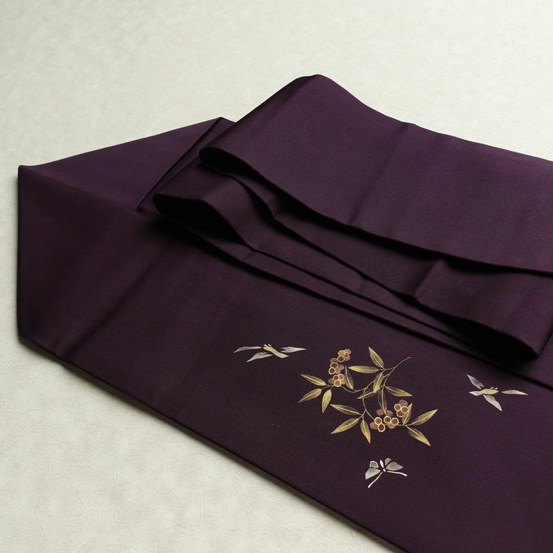 名古屋帯 太鼓柄 正絹 木の葉・植物柄 名古屋仕立て なごや帯 リサイクル帯 帯 金彩 紫・藤色_画像21