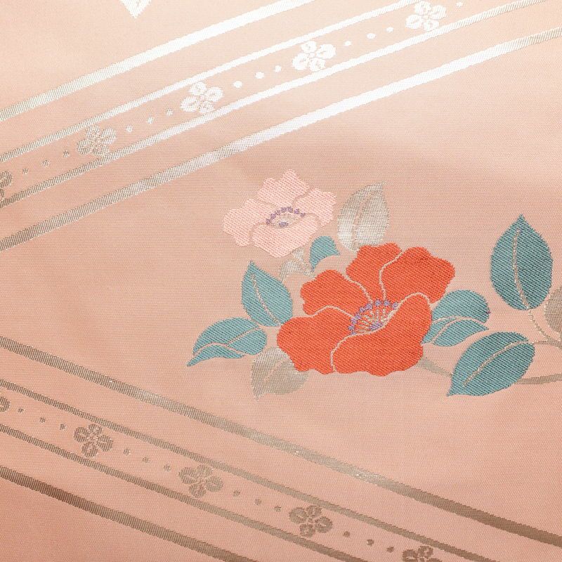 名古屋帯 六通柄 良品 正絹 花柄 名古屋仕立て なごや帯 リサイクル帯 帯 箔 ピンク_画像2