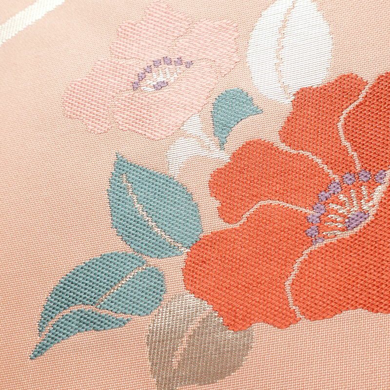 名古屋帯 六通柄 良品 正絹 花柄 名古屋仕立て なごや帯 リサイクル帯 帯 箔 ピンク_画像3