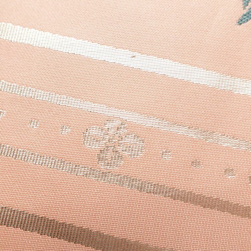 名古屋帯 六通柄 良品 正絹 花柄 名古屋仕立て なごや帯 リサイクル帯 帯 箔 ピンク_画像6