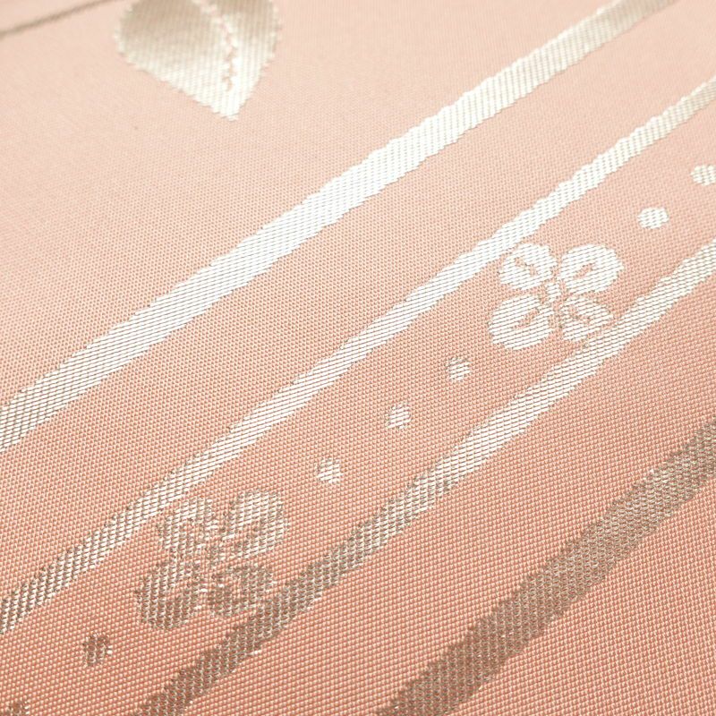 名古屋帯 六通柄 良品 正絹 花柄 名古屋仕立て なごや帯 リサイクル帯 帯 箔 ピンク_画像7