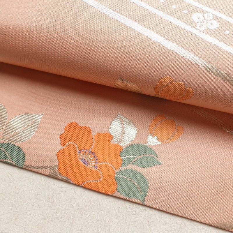 名古屋帯 六通柄 良品 正絹 花柄 名古屋仕立て なごや帯 リサイクル帯 帯 箔 ピンク_画像8