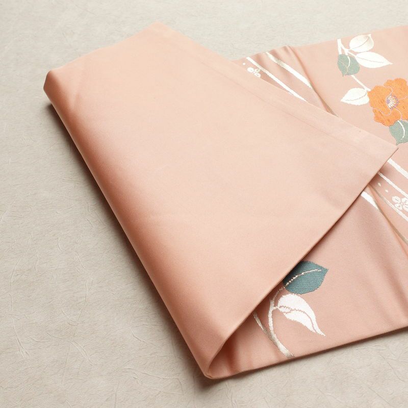 名古屋帯 六通柄 良品 正絹 花柄 名古屋仕立て なごや帯 リサイクル帯 帯 箔 ピンク_画像11