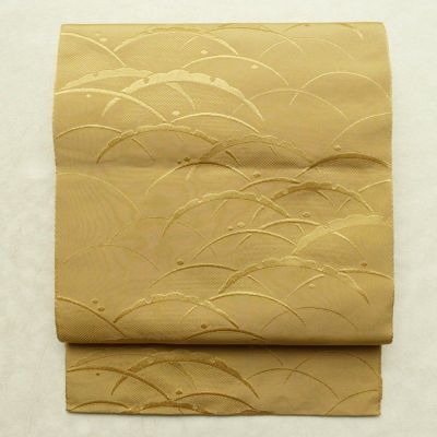 名古屋帯 全通柄 良品 正絹 無地 名古屋仕立て 帯 黄・黄土色 | 全通柄