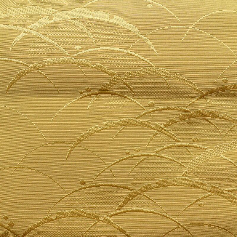 名古屋帯 全通柄 良品 正絹 木の葉・植物柄 通し仕立て なごや帯 リサイクル帯 帯 黄・黄土色_画像2