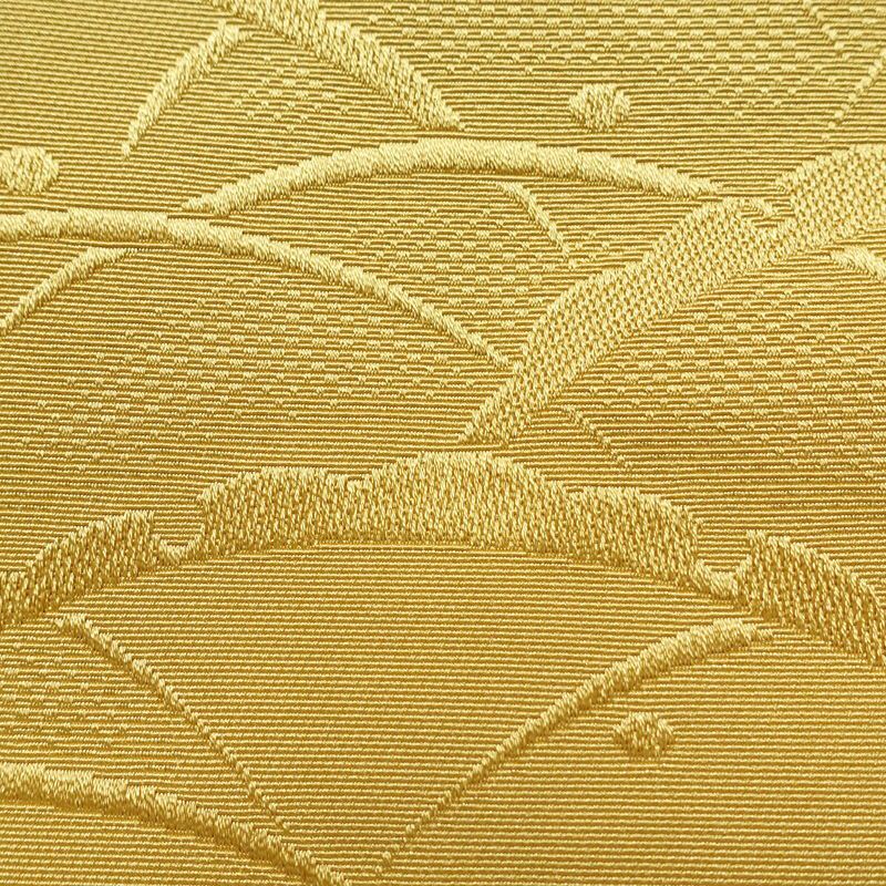 名古屋帯 全通柄 良品 正絹 木の葉・植物柄 通し仕立て なごや帯 リサイクル帯 帯 黄・黄土色_画像3