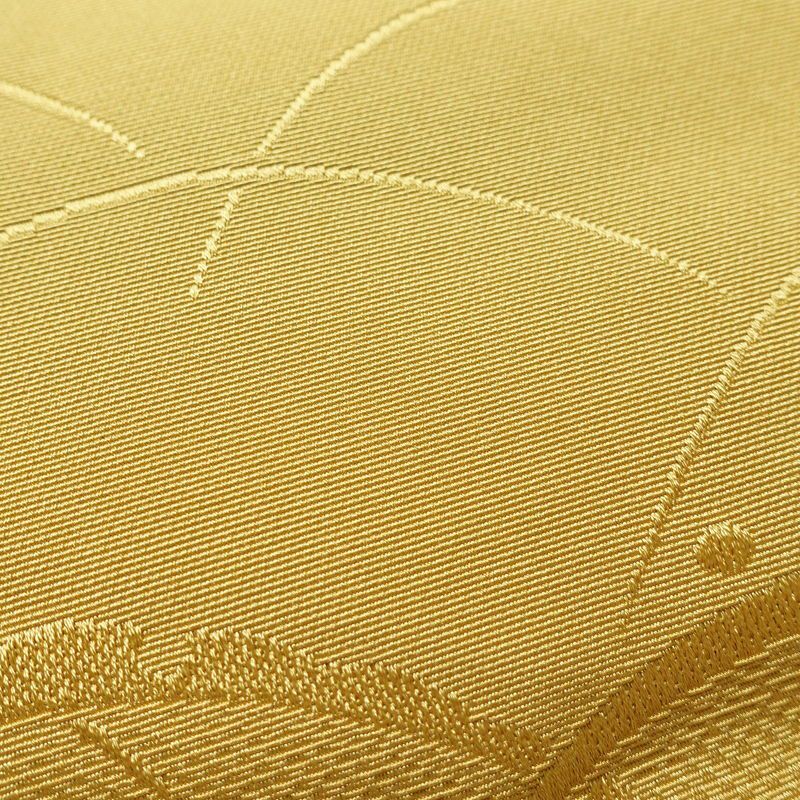 名古屋帯 全通柄 良品 正絹 木の葉・植物柄 通し仕立て なごや帯 リサイクル帯 帯 黄・黄土色_画像4