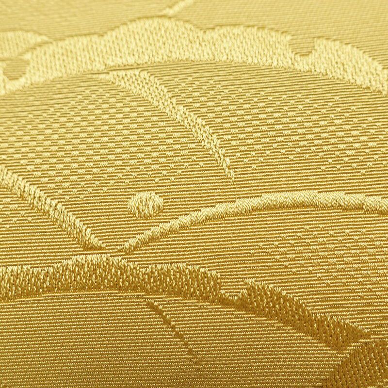 名古屋帯 全通柄 良品 正絹 木の葉・植物柄 通し仕立て なごや帯 リサイクル帯 帯 黄・黄土色_画像5