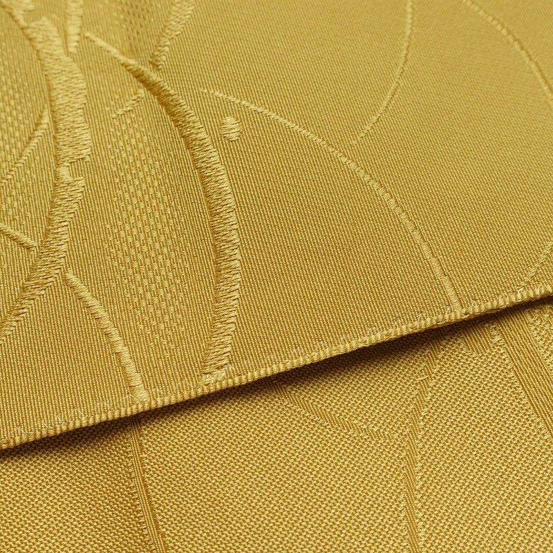 名古屋帯 全通柄 良品 正絹 木の葉・植物柄 通し仕立て なごや帯 リサイクル帯 帯 黄・黄土色_画像12