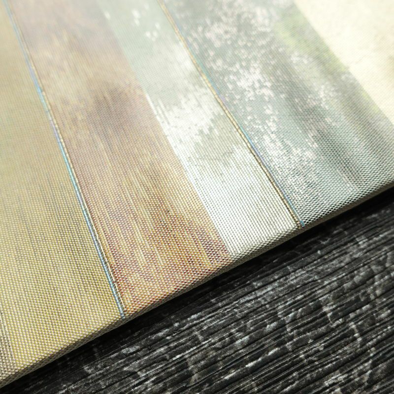 名古屋帯 太鼓柄 正絹 縞柄・線柄 名古屋仕立て なごや帯 リサイクル帯 帯 グレー_画像13