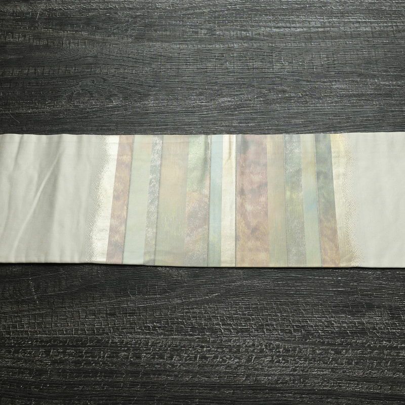 名古屋帯 太鼓柄 正絹 縞柄・線柄 名古屋仕立て なごや帯 リサイクル帯 帯 グレー_画像15