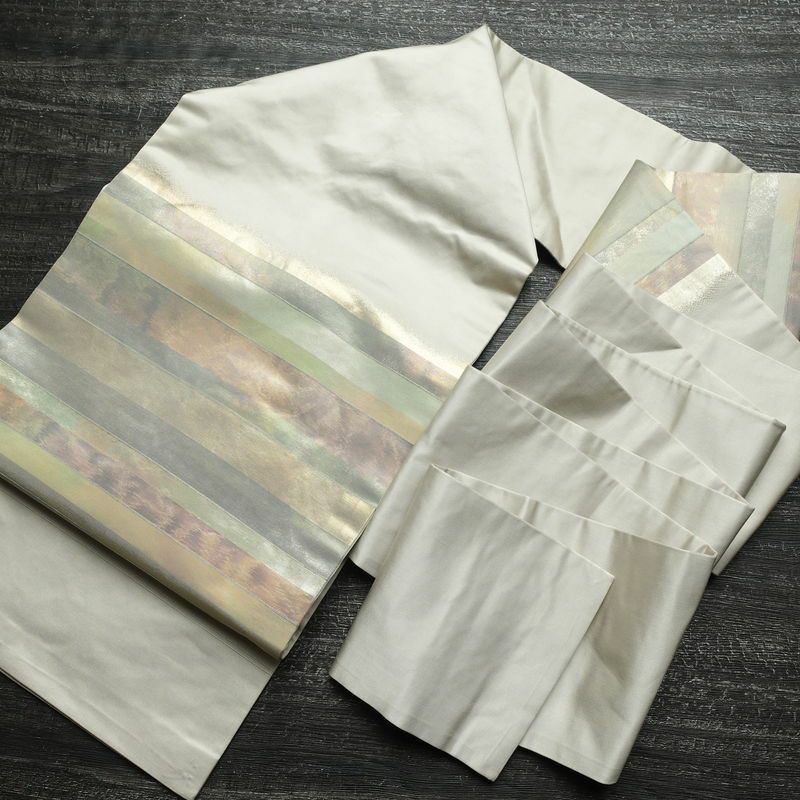 名古屋帯 太鼓柄 正絹 縞柄・線柄 名古屋仕立て なごや帯 リサイクル帯 帯 グレー_画像19