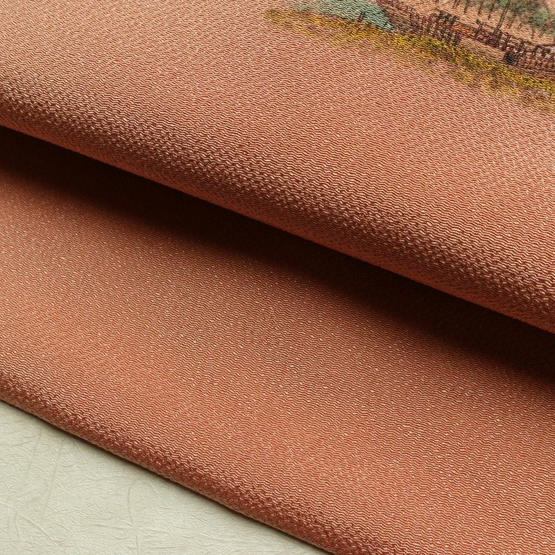 名古屋帯 太鼓柄 良品 縮緬 正絹 風景柄 名古屋仕立て なごや帯 リサイクル帯 帯 シンプル ピンク_画像8