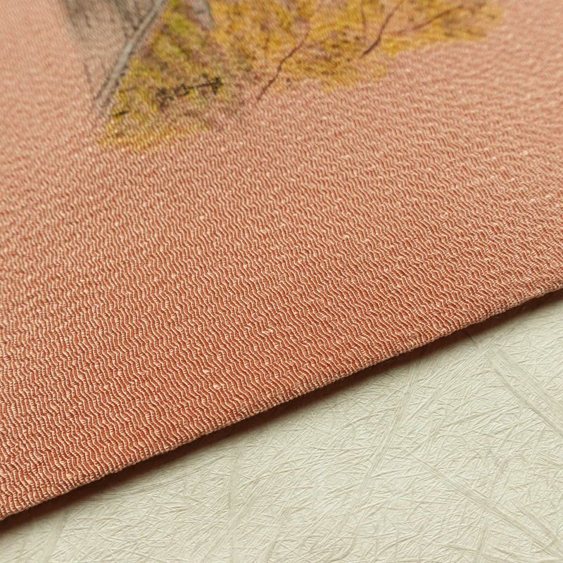 名古屋帯 太鼓柄 良品 縮緬 正絹 風景柄 名古屋仕立て なごや帯 リサイクル帯 帯 シンプル ピンク_画像13