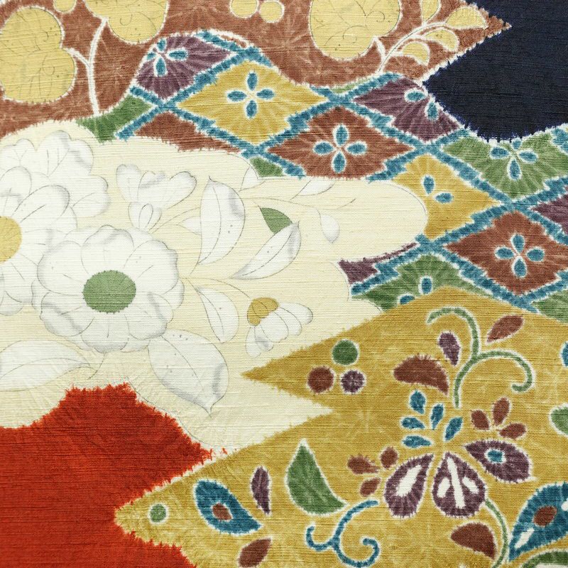 名古屋帯 太鼓柄 良品 絞り 正絹 花柄 名古屋仕立て なごや帯 リサイクル帯 帯 青・紺_画像2