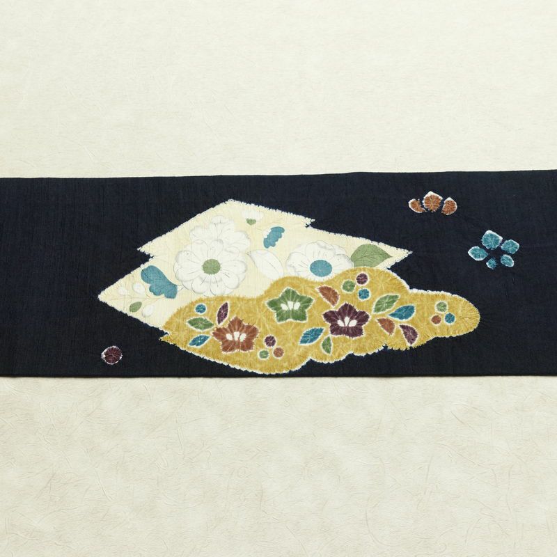 名古屋帯 太鼓柄 良品 絞り 正絹 花柄 名古屋仕立て なごや帯 リサイクル帯 帯 青・紺_画像13