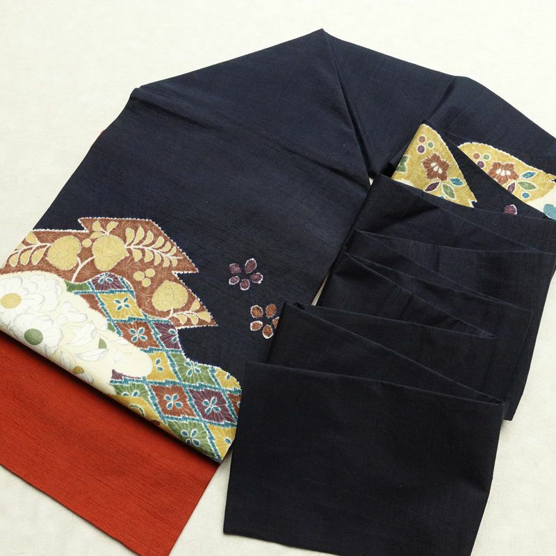 名古屋帯 太鼓柄 良品 絞り 正絹 花柄 名古屋仕立て なごや帯 リサイクル帯 帯 青・紺_画像16
