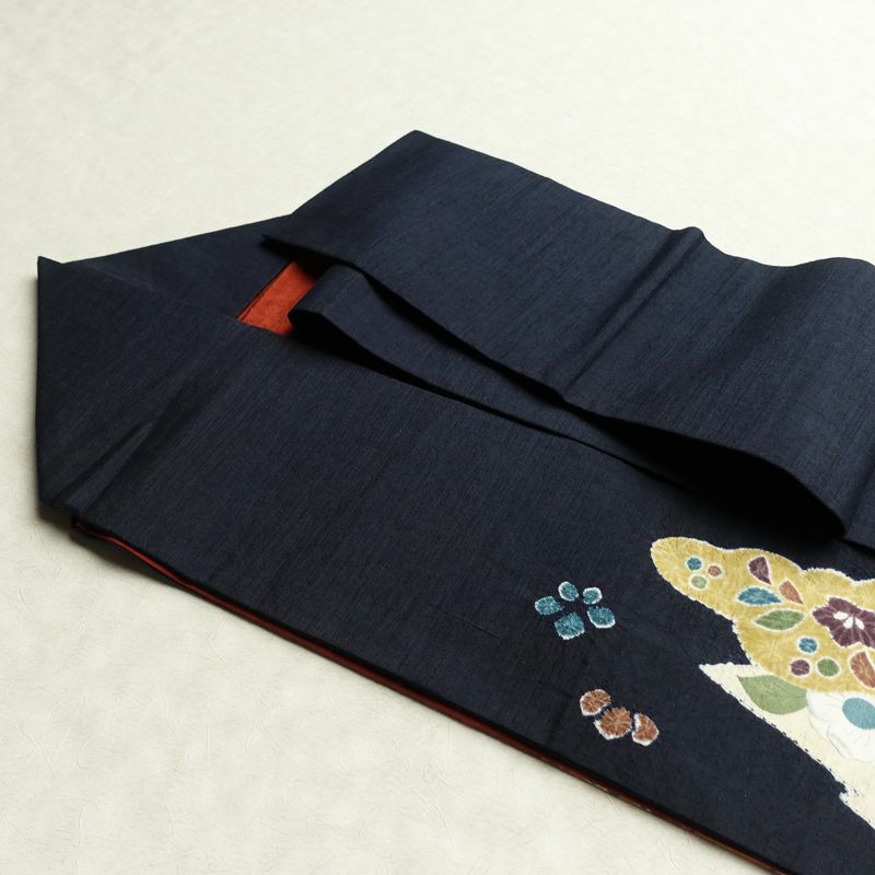 名古屋帯 太鼓柄 良品 絞り 正絹 花柄 名古屋仕立て なごや帯 リサイクル帯 帯 青・紺_画像19