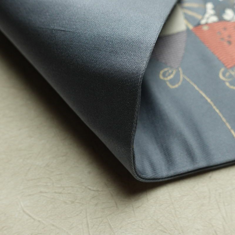 名古屋帯 六通柄 正絹 古典柄 名古屋仕立て なごや帯 リサイクル帯 帯 扇子 青・紺_画像10