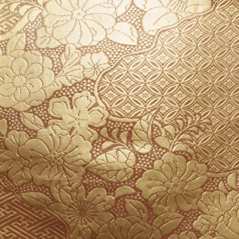 名古屋帯 六通柄 良品 正絹 花柄 名古屋仕立て なごや帯 リサイクル帯 帯 金・銀_画像2