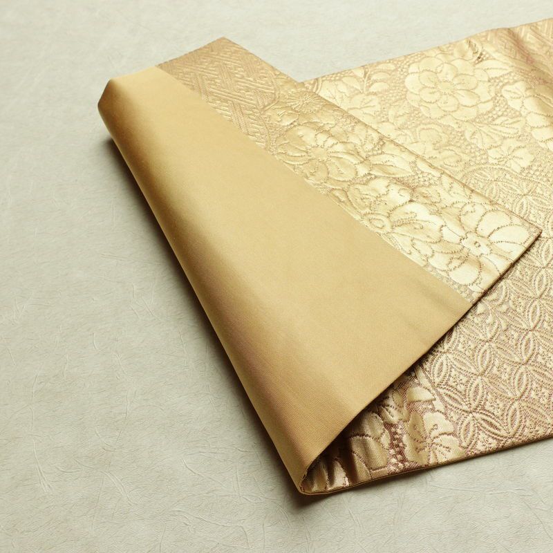 名古屋帯 六通柄 良品 正絹 花柄 名古屋仕立て なごや帯 リサイクル帯 帯 金・銀_画像9