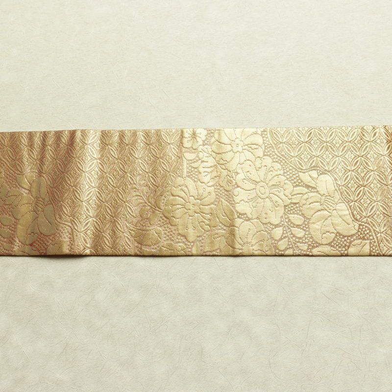 名古屋帯 六通柄 良品 正絹 花柄 名古屋仕立て なごや帯 リサイクル帯 帯 金・銀_画像14