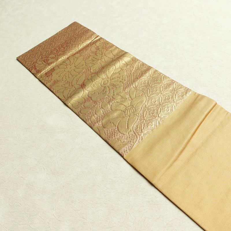 名古屋帯 六通柄 良品 正絹 花柄 名古屋仕立て なごや帯 リサイクル帯 帯 金・銀_画像16