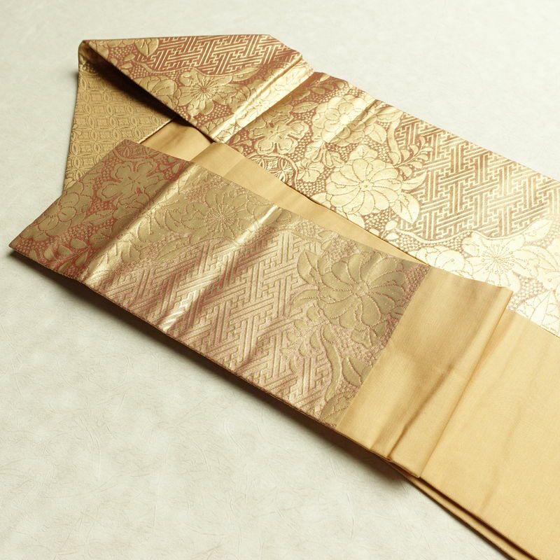 名古屋帯 六通柄 良品 正絹 花柄 名古屋仕立て なごや帯 リサイクル帯 帯 金・銀_画像21