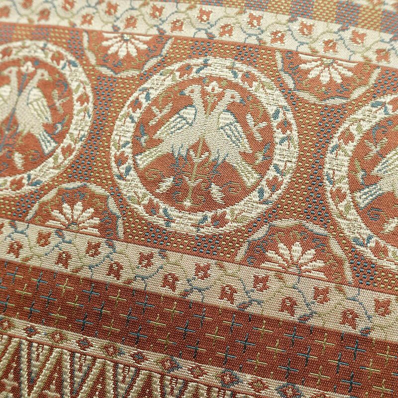 名古屋帯 全通柄 正絹 人物・動物柄 通し仕立て なごや帯 リサイクル帯 帯 茶_画像3