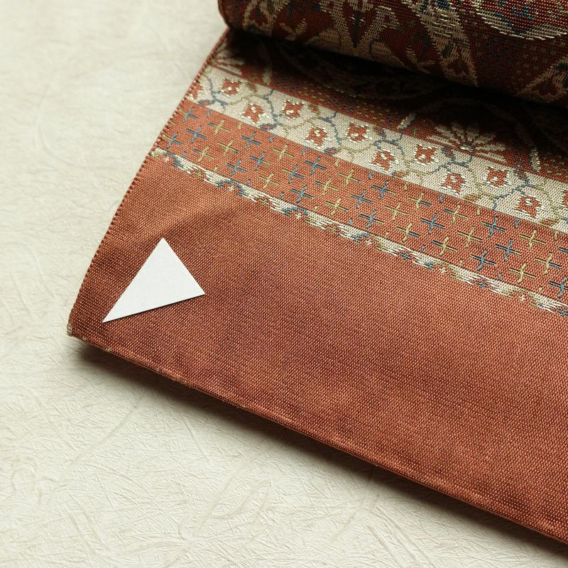 名古屋帯 全通柄 正絹 人物・動物柄 通し仕立て なごや帯 リサイクル帯 帯 茶_画像8