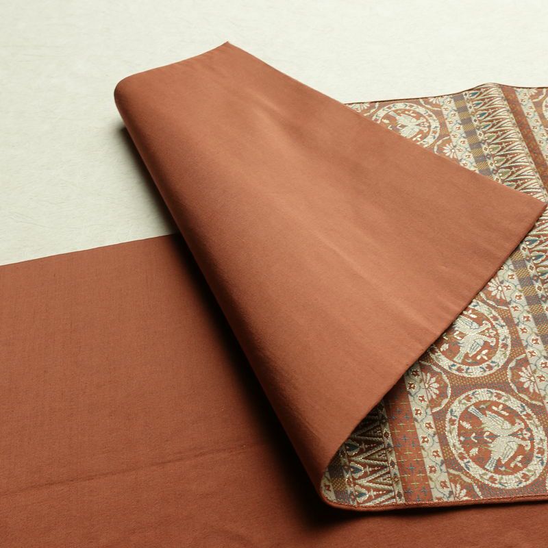 名古屋帯 全通柄 正絹 人物・動物柄 通し仕立て なごや帯 リサイクル帯 帯 茶_画像11