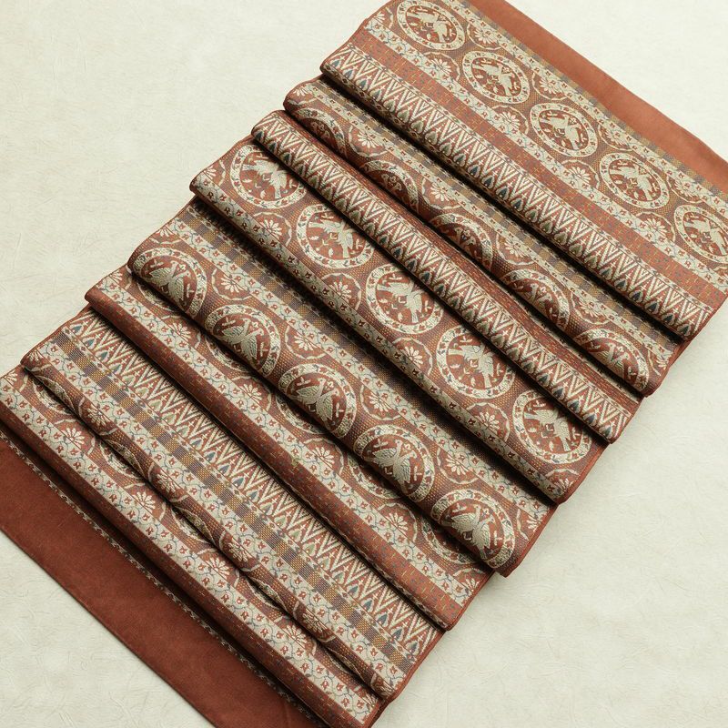 名古屋帯 全通柄 正絹 人物・動物柄 通し仕立て なごや帯 リサイクル帯 帯 茶_画像18