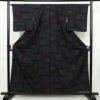 紬 正絹 幾何学柄・抽象柄 袷仕立て 身丈157.5cm 裄丈65cm リサイクル着物 着物 青・紺_画像1