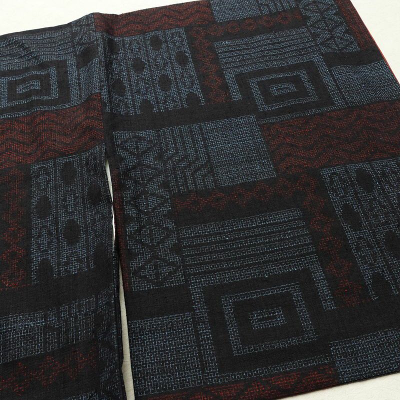 紬 正絹 幾何学柄・抽象柄 袷仕立て 身丈157.5cm 裄丈65cm リサイクル着物 着物 青・紺_画像14