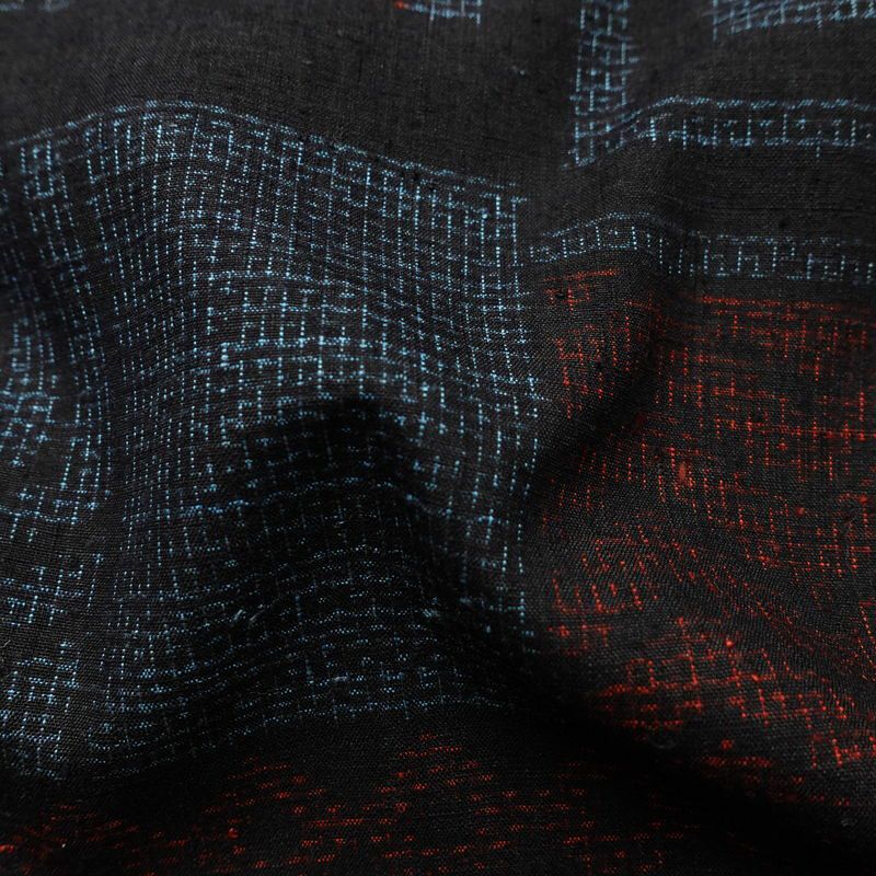 紬 正絹 幾何学柄・抽象柄 袷仕立て 身丈157.5cm 裄丈65cm リサイクル着物 着物 青・紺_画像21