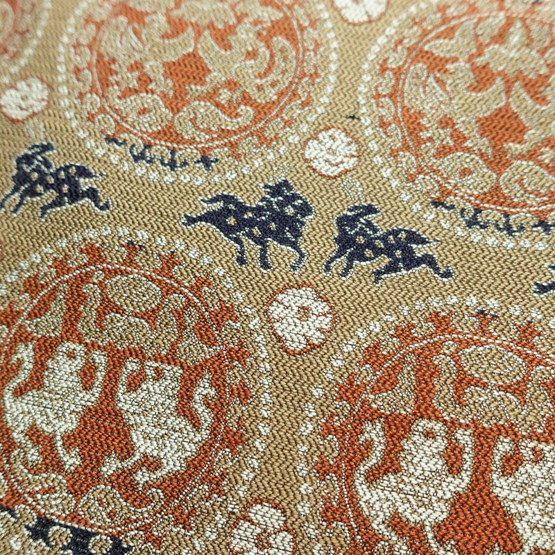 名古屋帯 全通柄 良品 正絹 幾何学柄・抽象柄 名古屋仕立て なごや帯 リサイクル帯 帯 ベージュ_画像5