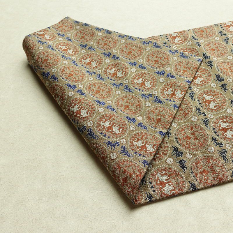 名古屋帯 全通柄 良品 正絹 幾何学柄・抽象柄 名古屋仕立て なごや帯 リサイクル帯 帯 ベージュ_画像9