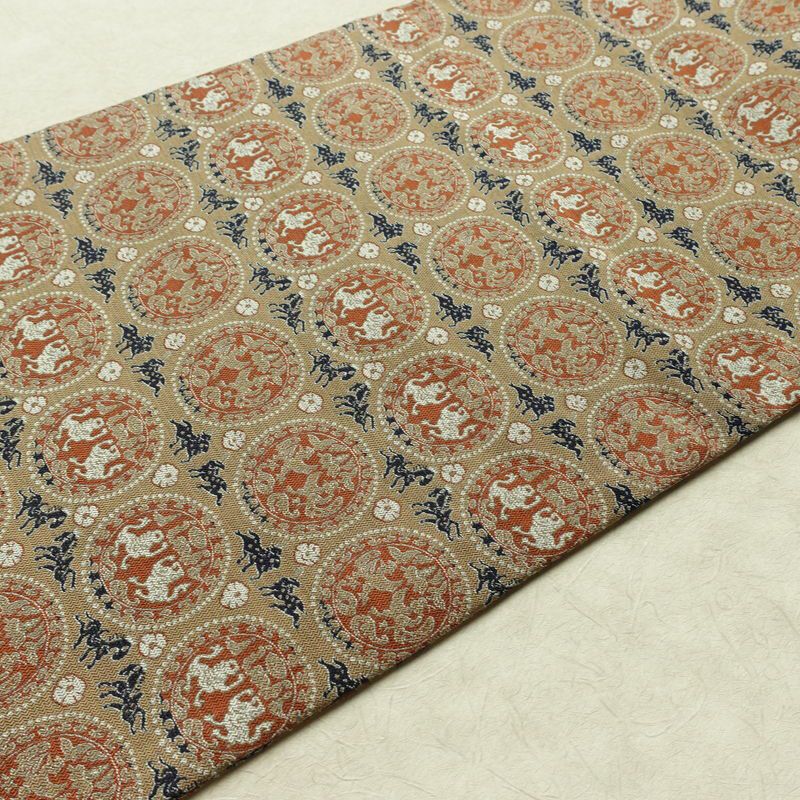 名古屋帯 全通柄 良品 正絹 幾何学柄・抽象柄 名古屋仕立て なごや帯 リサイクル帯 帯 ベージュ_画像11