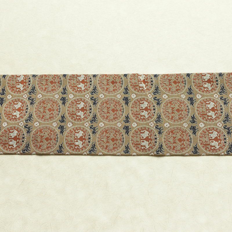 名古屋帯 全通柄 良品 正絹 幾何学柄・抽象柄 名古屋仕立て なごや帯 リサイクル帯 帯 ベージュ_画像14