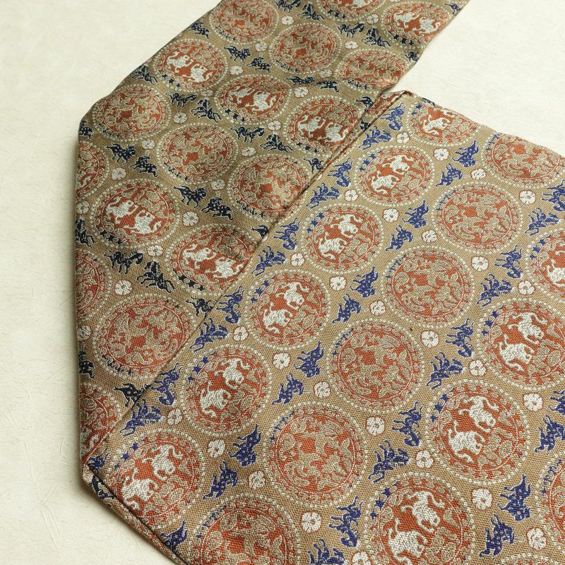 名古屋帯 全通柄 良品 正絹 幾何学柄・抽象柄 名古屋仕立て なごや帯 リサイクル帯 帯 ベージュ_画像18