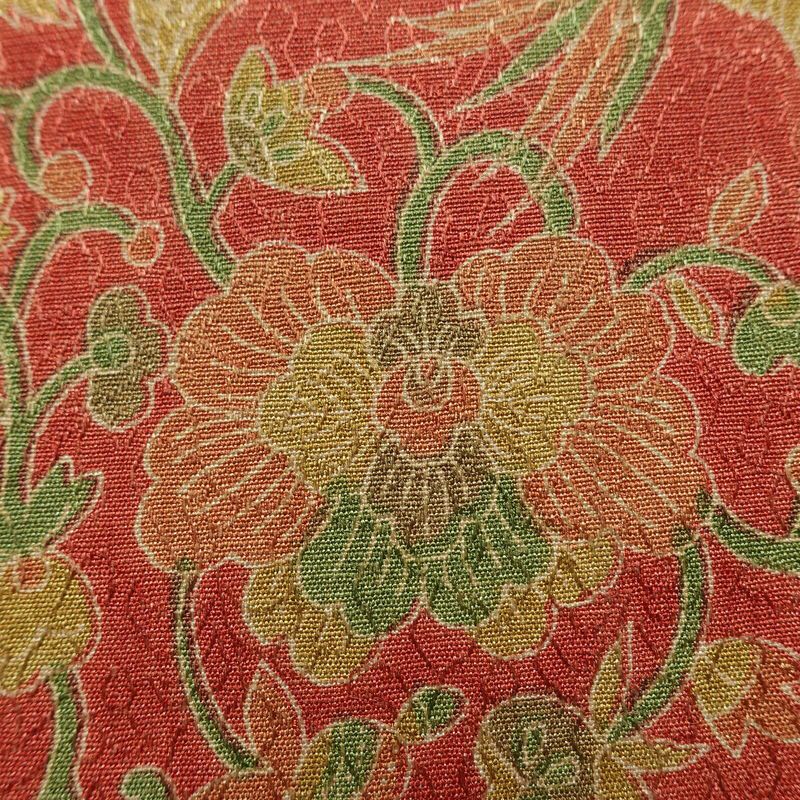 名古屋帯 全通柄 美品 正絹 木の葉・植物柄 名古屋仕立て なごや帯 リサイクル帯 帯 赤・朱_画像4