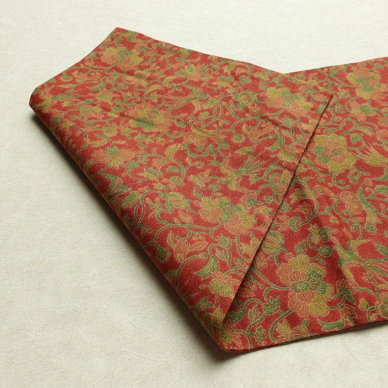 名古屋帯 全通柄 美品 正絹 木の葉・植物柄 名古屋仕立て なごや帯 リサイクル帯 帯 赤・朱_画像9