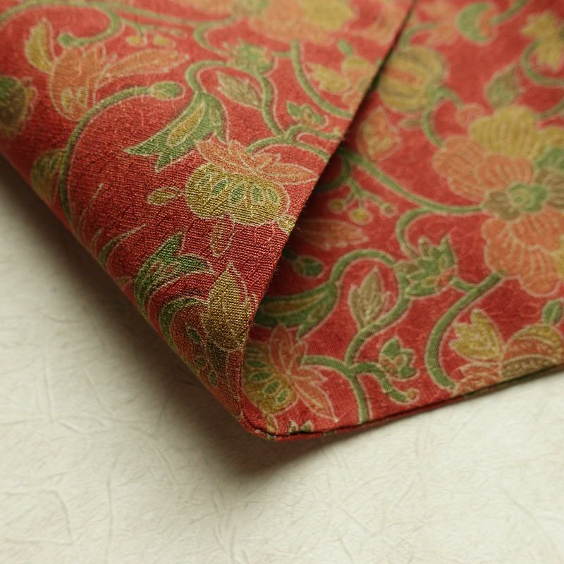 名古屋帯 全通柄 美品 正絹 木の葉・植物柄 名古屋仕立て なごや帯 リサイクル帯 帯 赤・朱_画像10