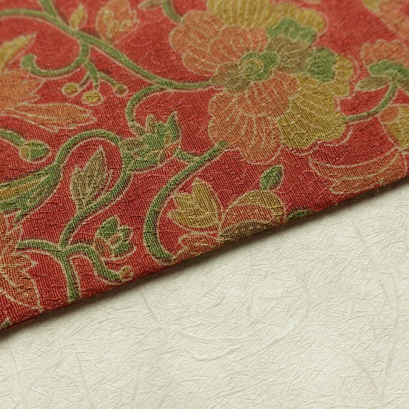 名古屋帯 全通柄 美品 正絹 木の葉・植物柄 名古屋仕立て なごや帯 リサイクル帯 帯 赤・朱_画像12