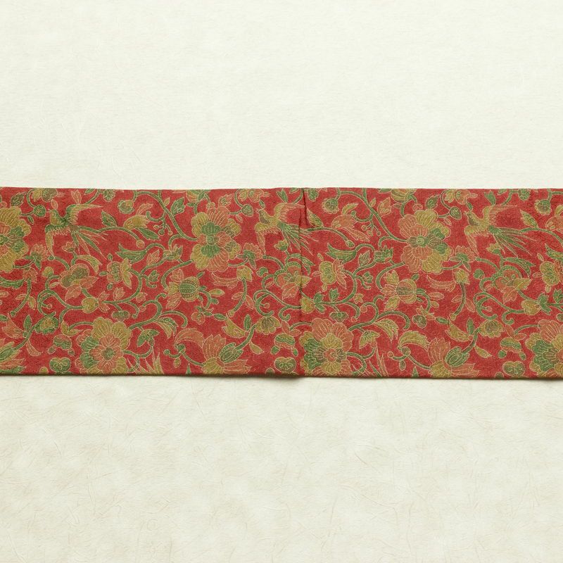 名古屋帯 全通柄 美品 正絹 木の葉・植物柄 名古屋仕立て なごや帯 リサイクル帯 帯 赤・朱_画像13