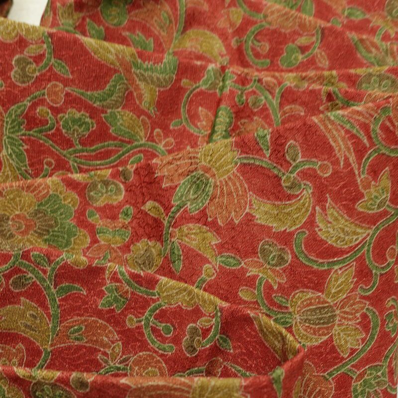 名古屋帯 全通柄 美品 正絹 木の葉・植物柄 名古屋仕立て なごや帯 リサイクル帯 帯 赤・朱_画像17